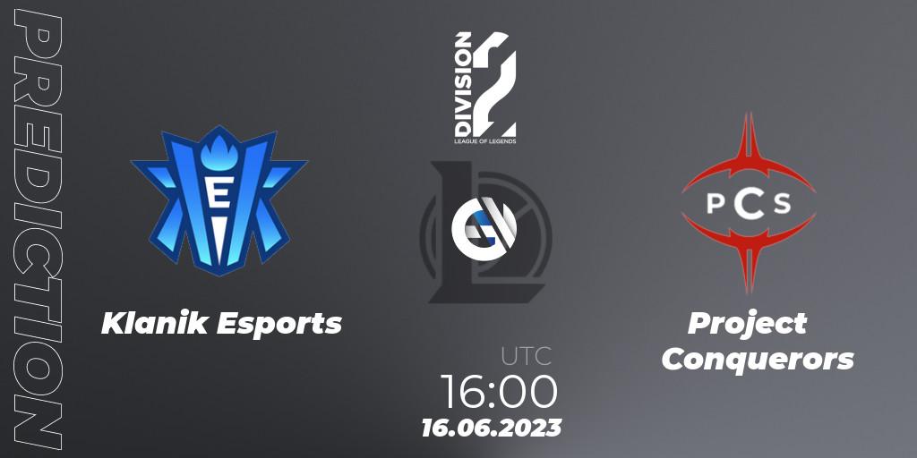 Klanik Esports - Project Conquerors: ennuste. 16.06.2023 at 16:00, LoL, LFL Division 2 Summer 2023 - Group Stage