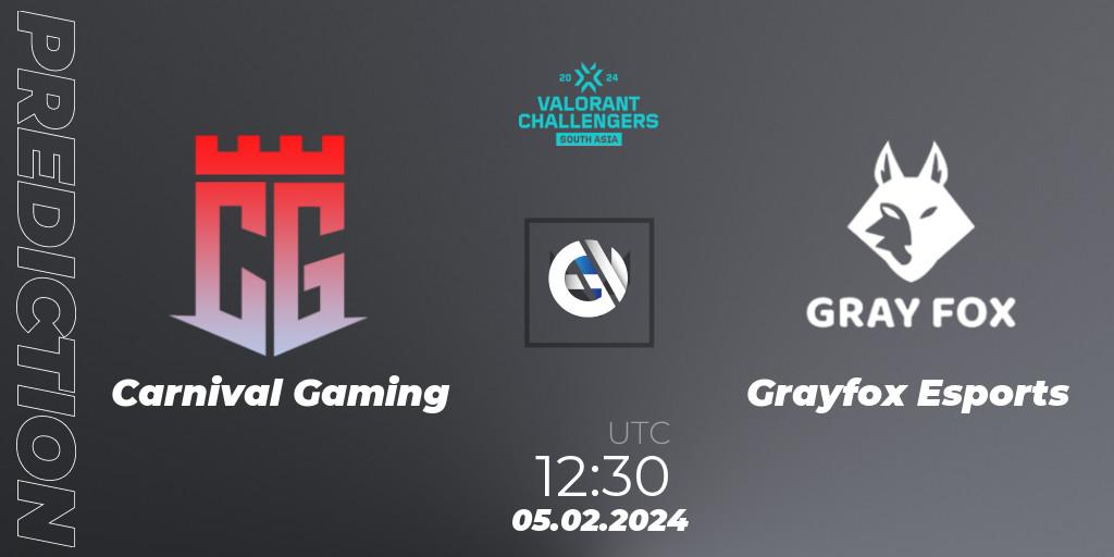 Carnival Gaming - Grayfox Esports: ennuste. 05.02.2024 at 12:30, VALORANT, VALORANT Challengers 2024: South Asia Split 1 - Cup 1