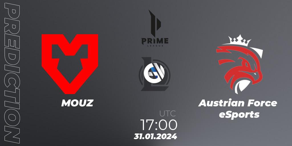 MOUZ - Austrian Force eSports: ennuste. 31.01.2024 at 17:00, LoL, Prime League Spring 2024 - Group Stage