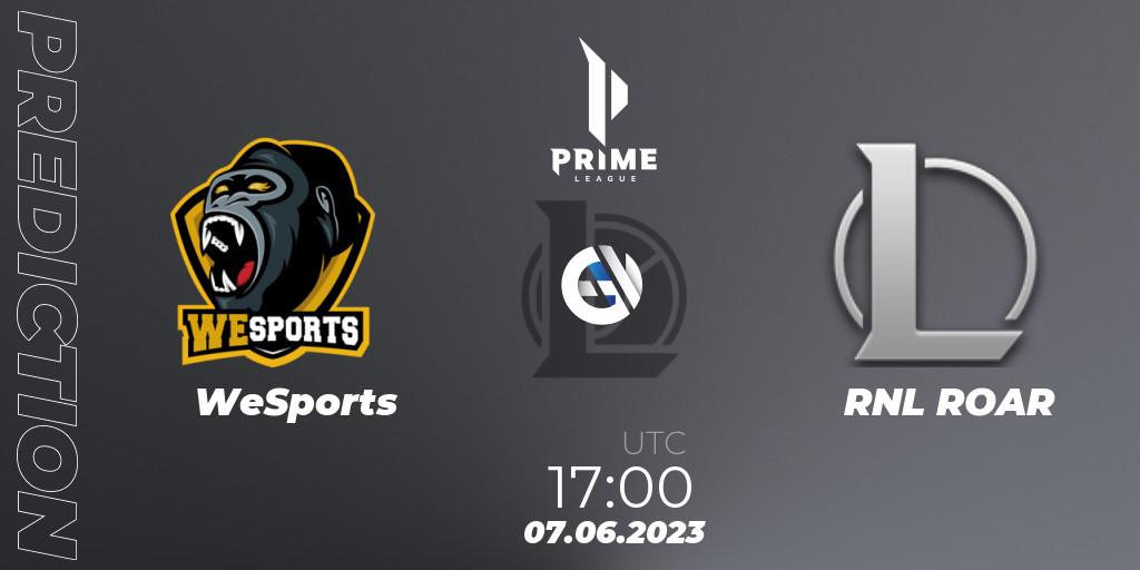 WeSports - RNL ROAR: ennuste. 07.06.2023 at 17:00, LoL, Prime League 2nd Division Summer 2023