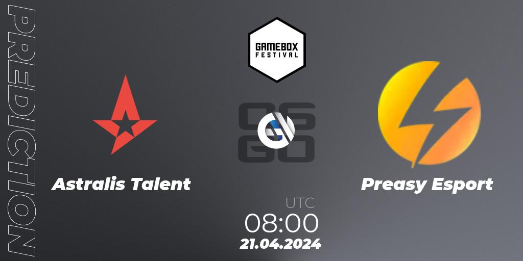 Astralis Talent - Preasy Esport: ennuste. 21.04.24, CS2 (CS:GO), Gamebox 2024