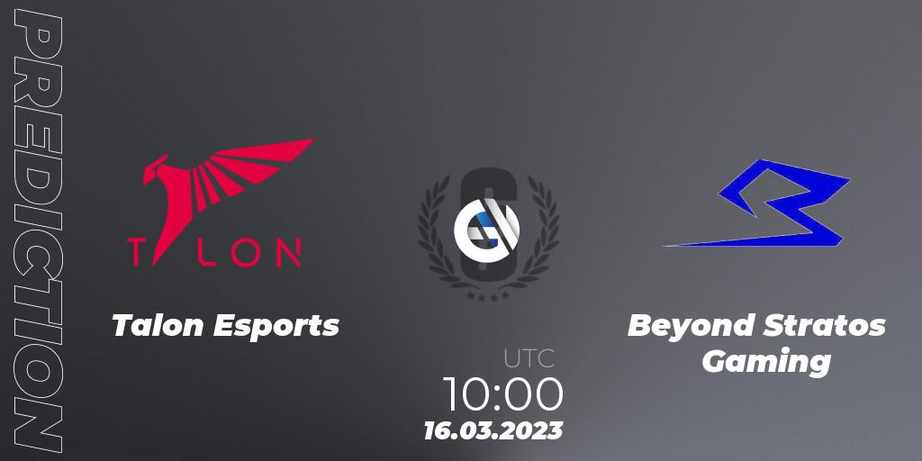 Talon Esports - Beyond Stratos Gaming: ennuste. 16.03.2023 at 10:00, Rainbow Six, South Korea League 2023 - Stage 1