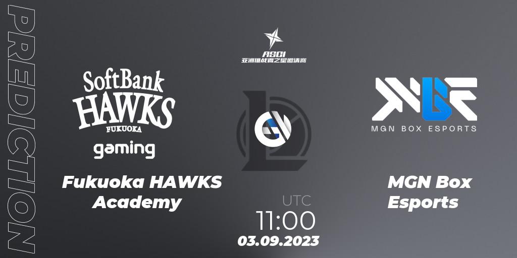 Fukuoka HAWKS Academy - MGN Box Esports: ennuste. 03.09.2023 at 11:00, LoL, Asia Star Challengers Invitational 2023