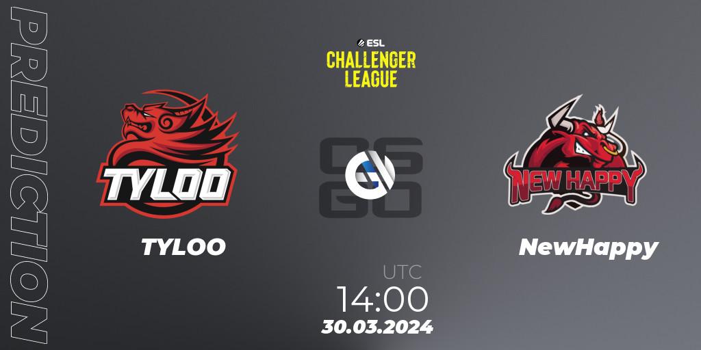 TYLOO - NewHappy: ennuste. 30.03.24, CS2 (CS:GO), ESL Challenger League Season 47: Asia
