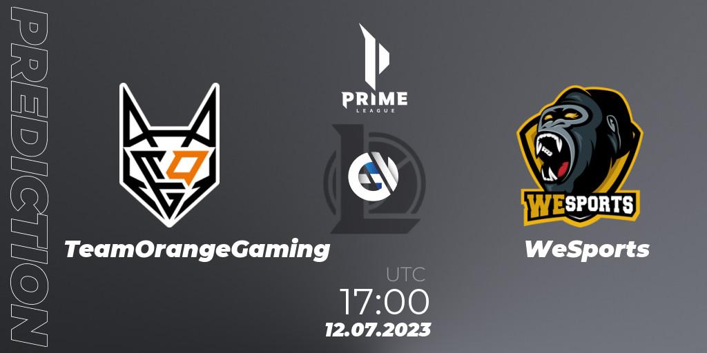 TeamOrangeGaming - WeSports: ennuste. 12.07.2023 at 17:00, LoL, Prime League 2nd Division Summer 2023