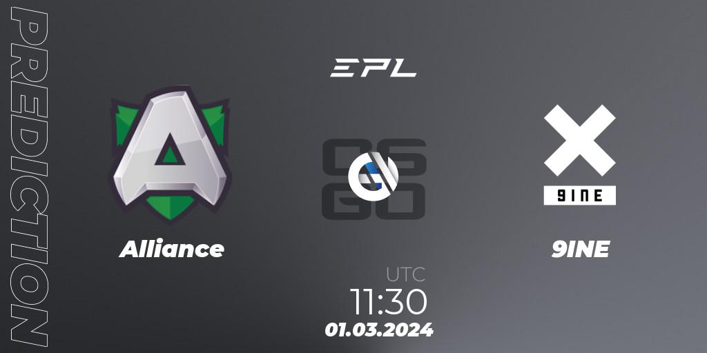 Alliance - 9INE: ennuste. 01.03.24, CS2 (CS:GO), European Pro League Season 14