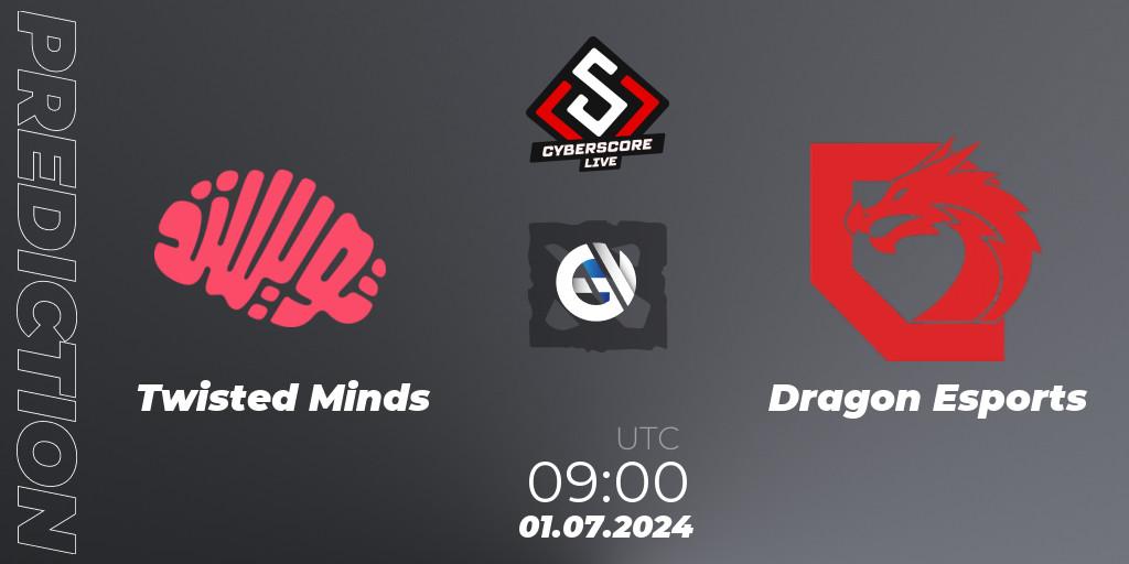 Twisted Minds - Dragon Esports: ennuste. 01.07.2024 at 09:20, Dota 2, CyberScore Cup