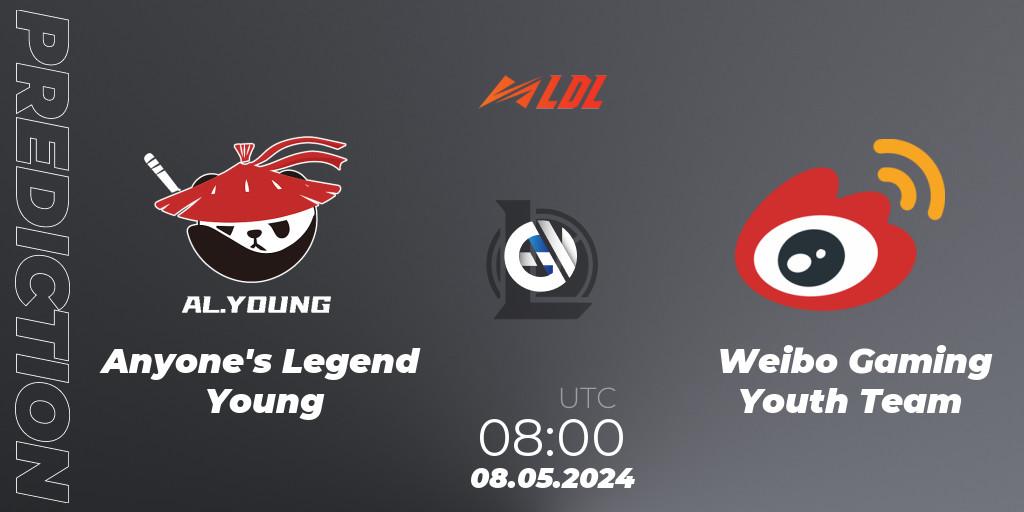 Anyone's Legend Young - Weibo Gaming Youth Team: ennuste. 08.05.2024 at 08:00, LoL, LDL 2024 - Stage 2