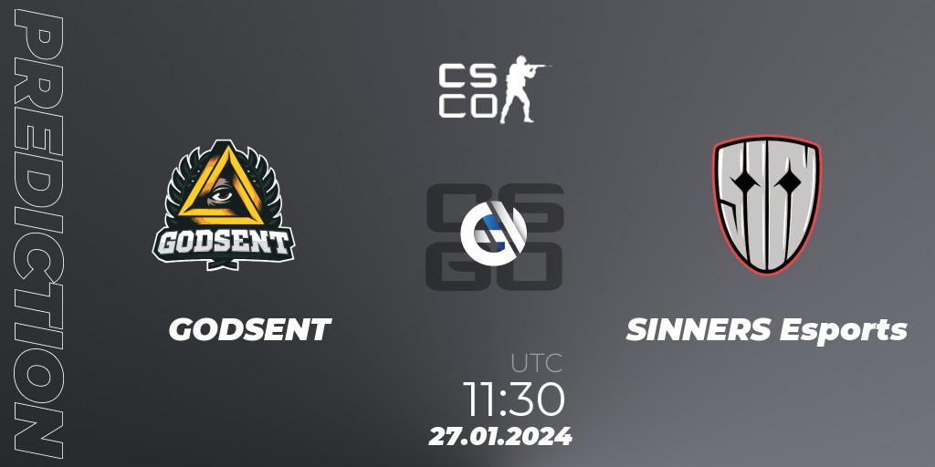 GODSENT - SINNERS Esports: ennuste. 27.01.2024 at 11:30, Counter-Strike (CS2), European Pro League Season 13