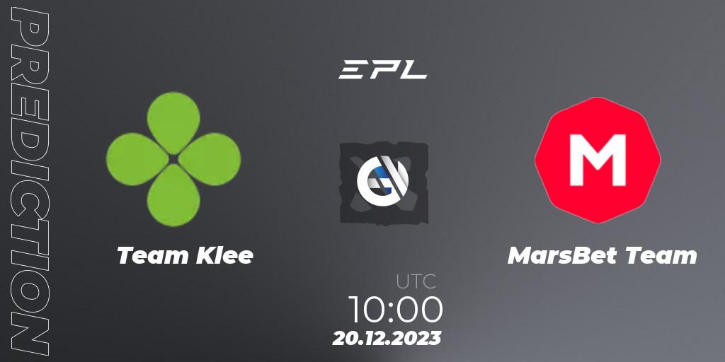 Team Klee - MarsBet Team: ennuste. 20.12.2023 at 10:00, Dota 2, European Pro League Season 15