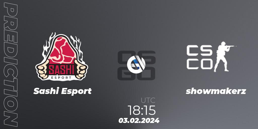 Sashi Esport - showmakerz: ennuste. 03.02.2024 at 18:15, Counter-Strike (CS2), Pelaajat Series Spring 2024 Nordics Open Qualifier 2