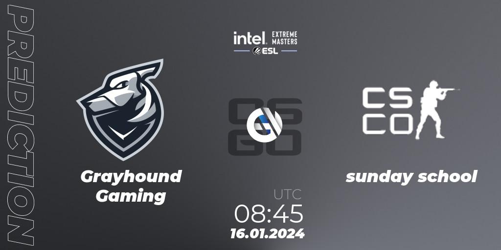 Grayhound Gaming - sunday school: ennuste. 16.01.2024 at 08:45, Counter-Strike (CS2), Intel Extreme Masters China 2024: Oceanic Open Qualifier #1