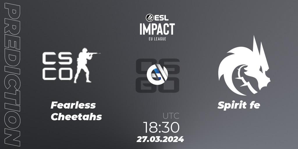 Fearless Cheetahs - Spirit fe: ennuste. 27.03.2024 at 18:30, Counter-Strike (CS2), ESL Impact League Season 5: Europe