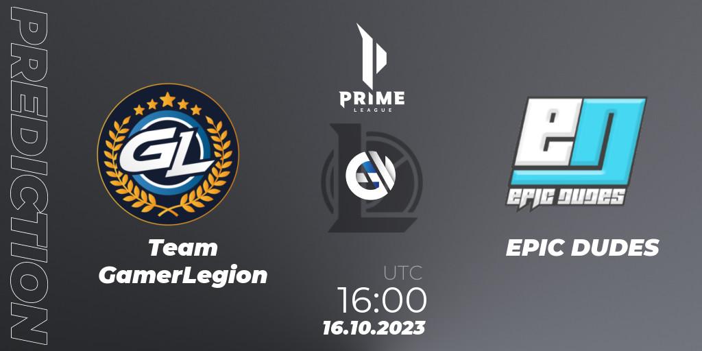 Team GamerLegion - EPIC DUDES: ennuste. 16.10.23, LoL, Prime League Pokal 2023