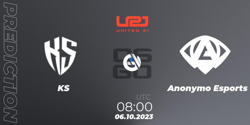 KS - Anonymo Esports: ennuste. 06.10.2023 at 11:00, Counter-Strike (CS2), United21 Season 6