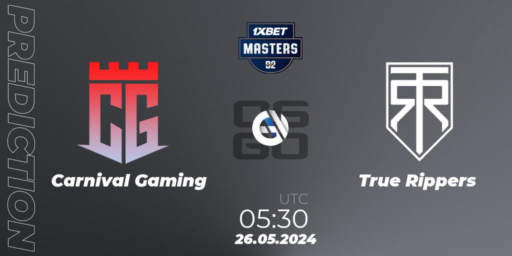 Carnival Gaming - True Rippers: ennuste. 26.05.2024 at 05:40, Counter-Strike (CS2), Dust2.in Masters #10