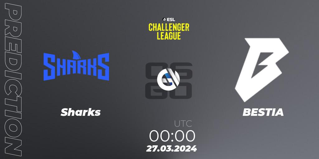 Sharks - BESTIA: ennuste. 27.03.2024 at 00:00, Counter-Strike (CS2), ESL Challenger League Season 47: South America