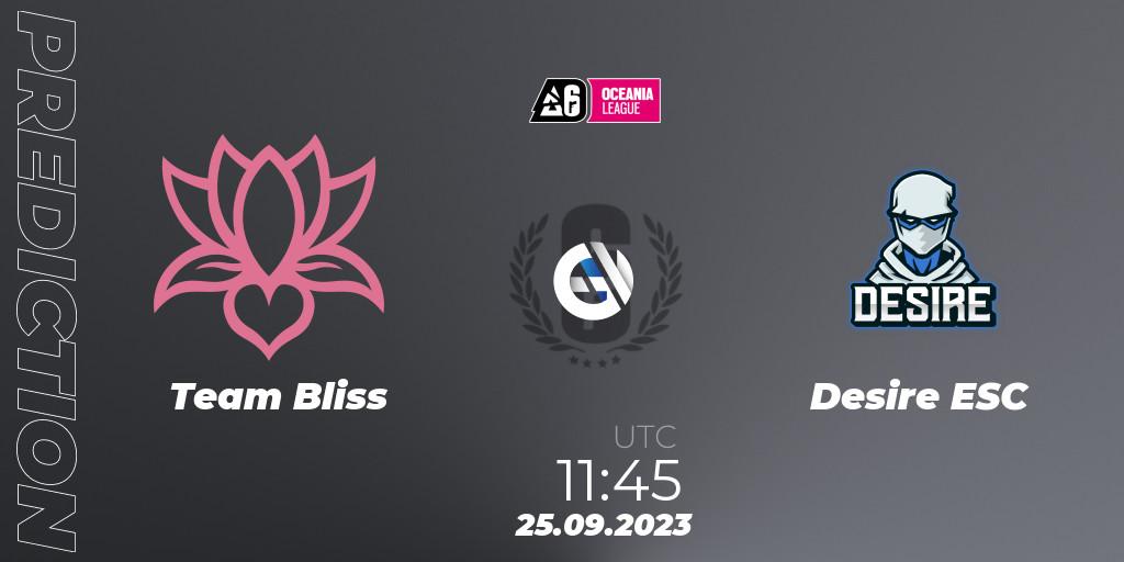 Team Bliss - Desire ESC: ennuste. 25.09.2023 at 11:45, Rainbow Six, Oceania League 2023 - Stage 2