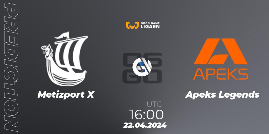 Metizport X - Apeks Legends: ennuste. 22.04.2024 at 16:00, Counter-Strike (CS2), Good Game-ligaen Spring 2024