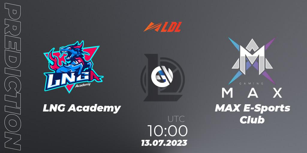 LNG Academy - MAX E-Sports Club: ennuste. 13.07.2023 at 10:00, LoL, LDL 2023 - Regular Season - Stage 3