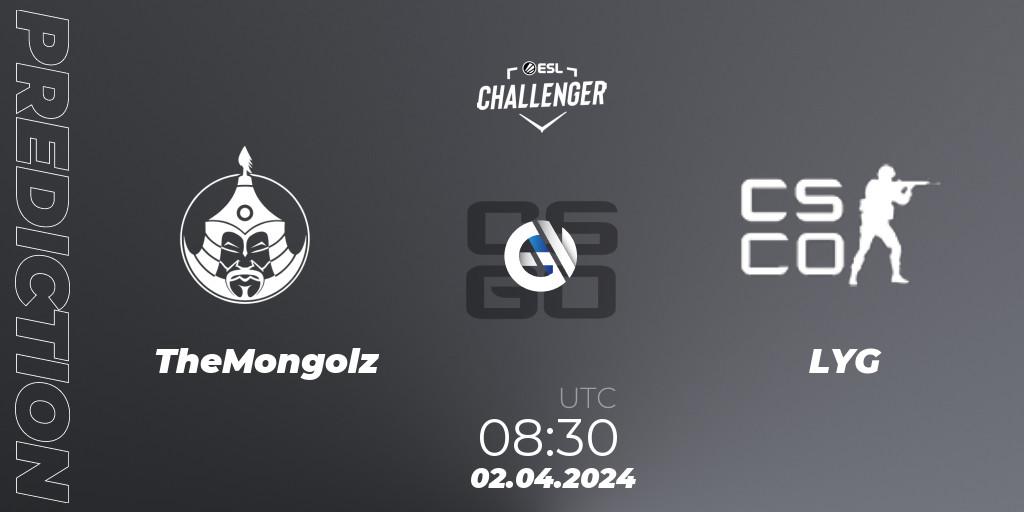 TheMongolz - LYG Gaming: ennuste. 02.04.2024 at 08:30, Counter-Strike (CS2), ESL Challenger #57: Asian Closed Qualifier