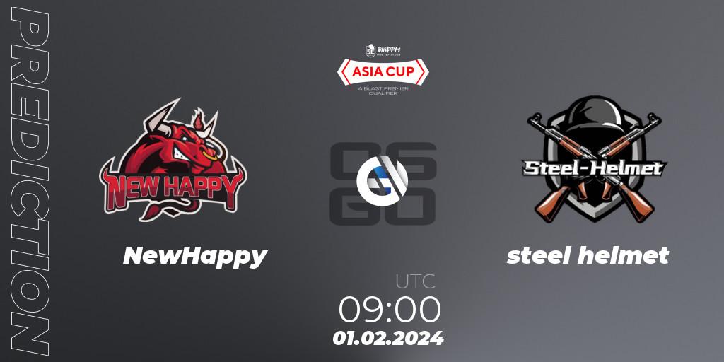 NewHappy - steel helmet: ennuste. 01.02.2024 at 09:00, Counter-Strike (CS2), 5E Arena Asia Cup Spring 2024 - BLAST Premier Qualifier