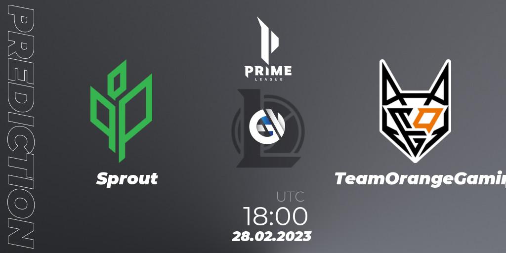 Sprout - TeamOrangeGaming: ennuste. 28.02.2023 at 21:00, LoL, Prime League 2nd Division Spring 2023 - Group Stage