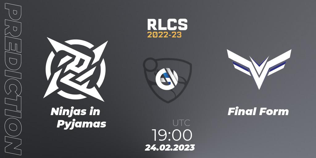 Ninjas in Pyjamas - Final Form: ennuste. 24.02.23, Rocket League, RLCS 2022-23 - Winter: South America Regional 3 - Winter Invitational