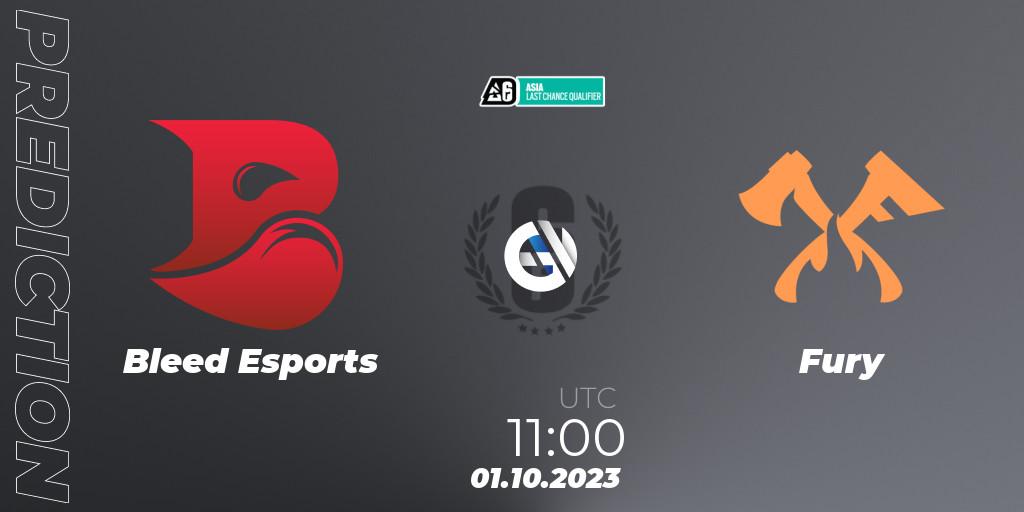 Bleed Esports - Fury: ennuste. 01.10.2023 at 11:00, Rainbow Six, Asia League 2023 - Stage 2 - Last Chance Qualifiers