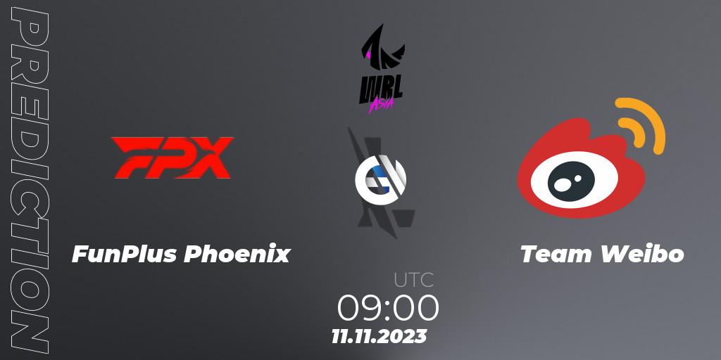 FunPlus Phoenix - Team Weibo: ennuste. 11.11.2023 at 09:00, Wild Rift, WRL Asia 2023 - Season 2 - Regular Season