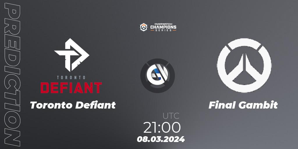 Toronto Defiant - Final Gambit: ennuste. 08.03.2024 at 21:00, Overwatch, Overwatch Champions Series 2024 - North America Stage 1 Group Stage