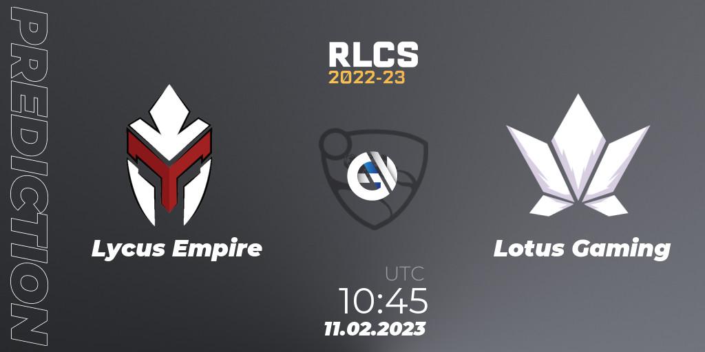 Lycus Empire - Lotus Gaming: ennuste. 11.02.2023 at 10:45, Rocket League, RLCS 2022-23 - Winter: Asia-Pacific Regional 2 - Winter Cup