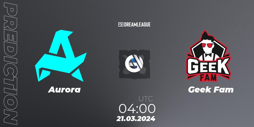 Aurora - Geek Fam: ennuste. 21.03.24, Dota 2, DreamLeague Season 23: Southeast Asia Closed Qualifier