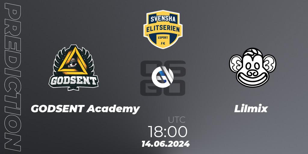 GODSENT Academy - Lilmix: ennuste. 14.06.2024 at 18:00, Counter-Strike (CS2), Svenska Elitserien Spring 2024
