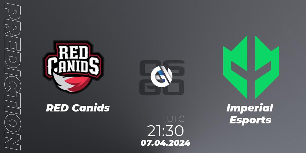 RED Canids - Imperial Esports: ennuste. 07.04.2024 at 21:30, Counter-Strike (CS2), BetBoom Dacha Belgrade 2024: South American Qualifier