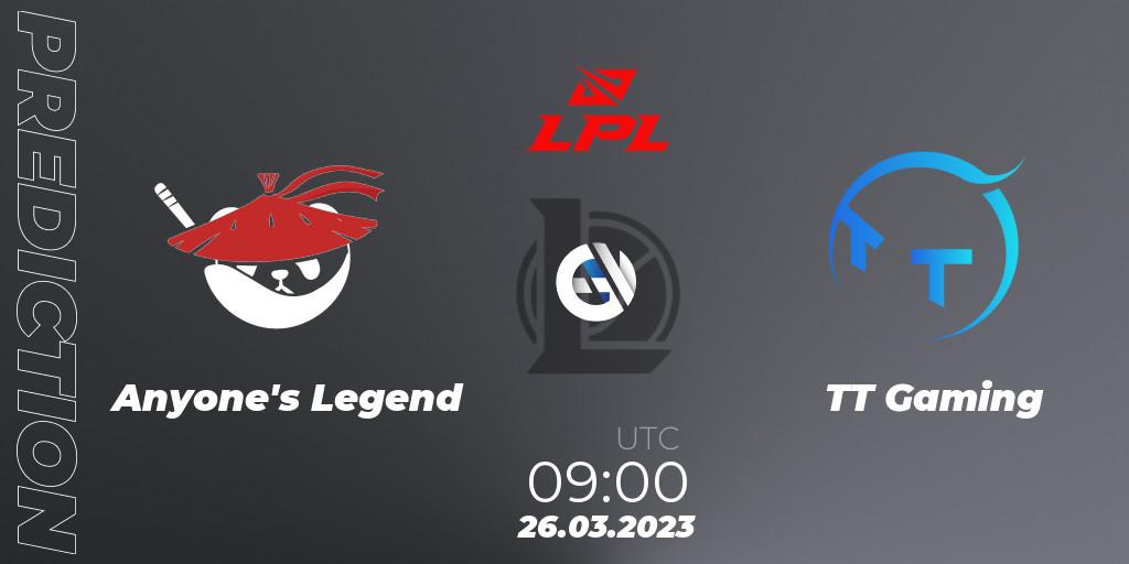 Anyone's Legend - TT Gaming: ennuste. 26.03.23, LoL, LPL Spring 2023 - Group Stage