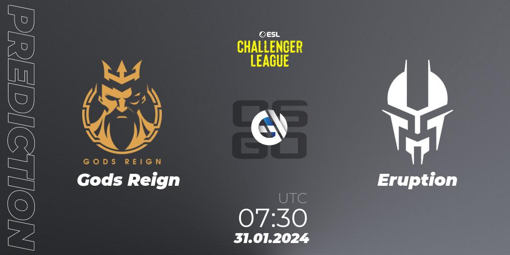 Gods Reign - Eruption: ennuste. 31.01.24, CS2 (CS:GO), ESL Challenger League Season 46 Relegation: Asia-Pacific