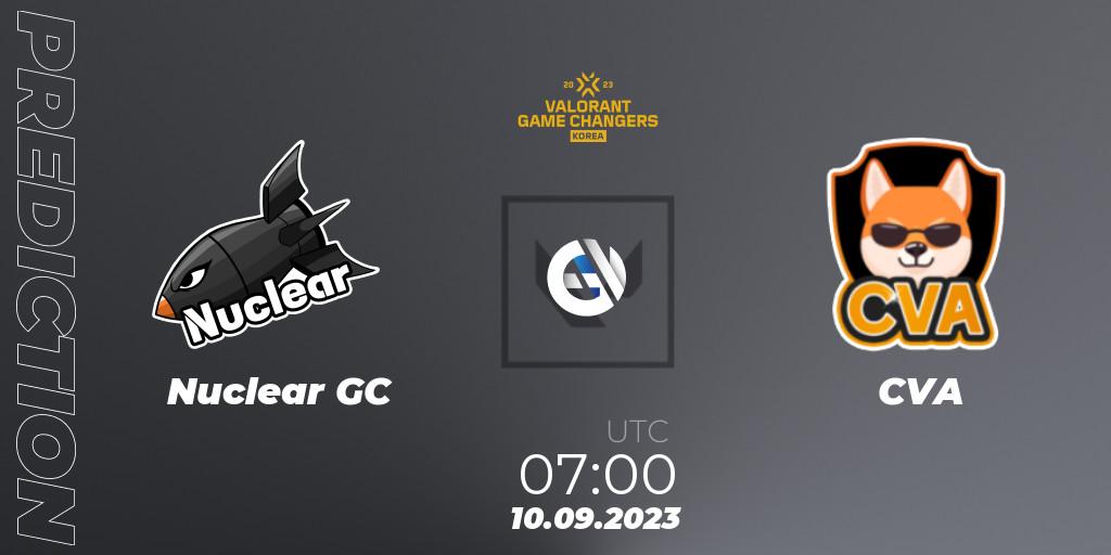 Nuclear GC - CVA: ennuste. 10.09.2023 at 07:00, VALORANT, VCT 2023: Game Changers Korea Stage 2