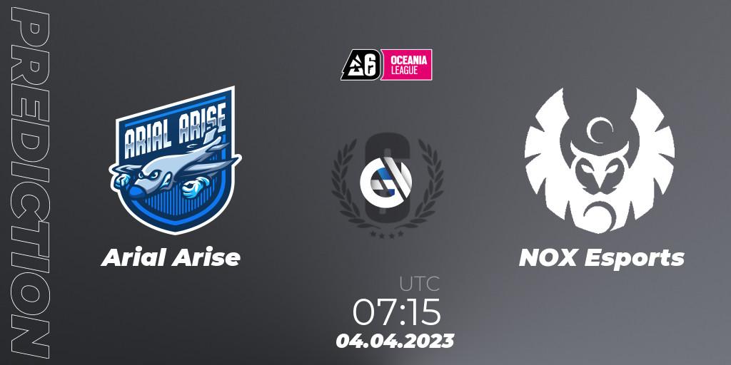 Arial Arise - NOX Esports: ennuste. 04.04.2023 at 07:15, Rainbow Six, Oceania League 2023 - Stage 1