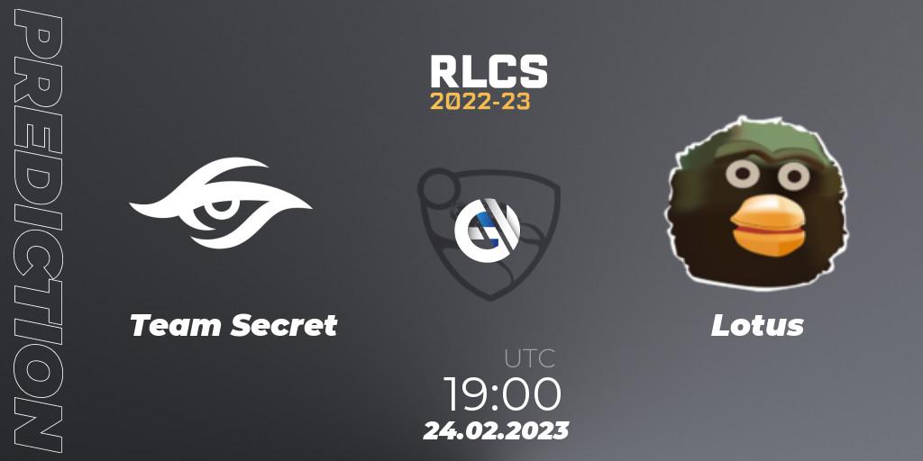 Team Secret - Lotus: ennuste. 24.02.2023 at 19:00, Rocket League, RLCS 2022-23 - Winter: South America Regional 3 - Winter Invitational