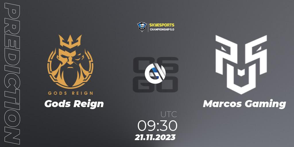 Gods Reign - Marcos Gaming: ennuste. 21.11.2023 at 11:30, Counter-Strike (CS2), Skyesports Championship 2023: Indian Qualifier