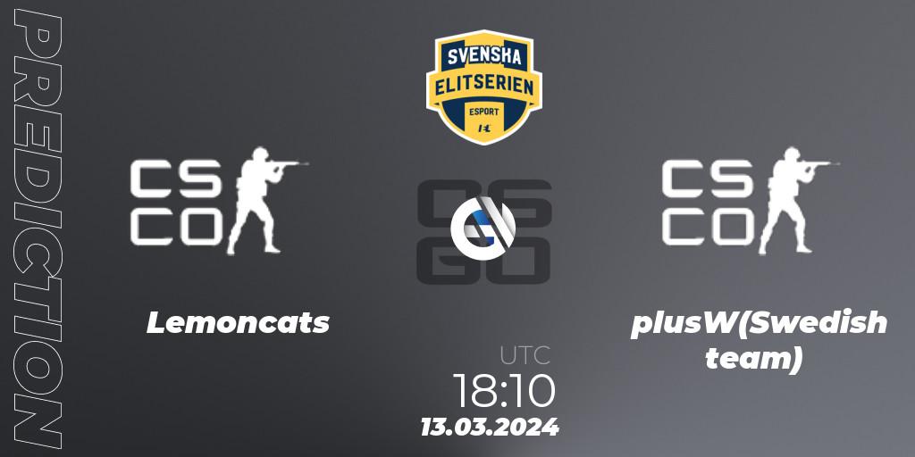Lemoncats - plusW(Swedish team): ennuste. 13.03.2024 at 18:10, Counter-Strike (CS2), Svenska Elitserien Spring 2024