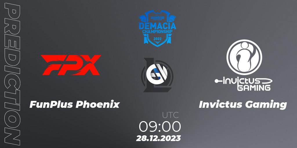 FunPlus Phoenix - Invictus Gaming: ennuste. 28.12.2023 at 08:00, LoL, Demacia Cup 2023 Group Stage
