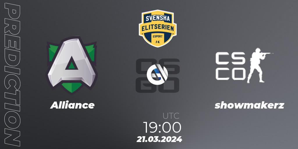 Alliance - showmakerz: ennuste. 21.03.2024 at 19:10, Counter-Strike (CS2), Svenska Elitserien Spring 2024