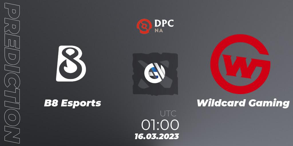 B8 Esports - Wildcard Gaming: ennuste. 16.03.2023 at 02:07, Dota 2, DPC 2023 Tour 2: NA Division I (Upper)