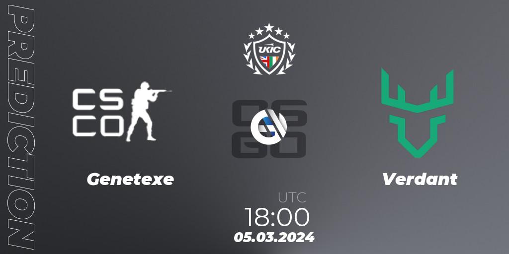 Genetexe - Verdant: ennuste. 05.03.2024 at 18:00, Counter-Strike (CS2), UKIC League Season 1: Division 1