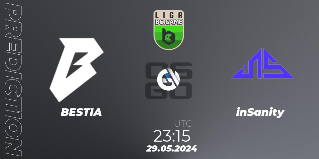BESTIA - inSanity: ennuste. 29.05.2024 at 23:15, Counter-Strike (CS2), Dust2 Brasil Liga Season 3
