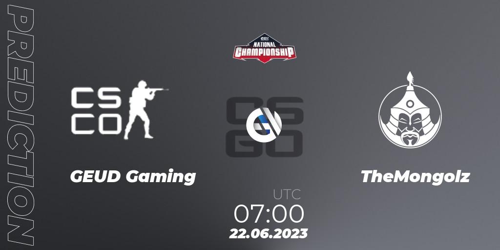 GEUD Gaming - TheMongolz: ennuste. 22.06.2023 at 07:00, Counter-Strike (CS2), ESN National Championship 2023