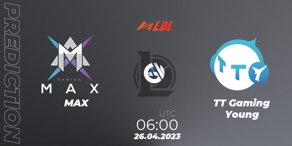 MAX - TT Gaming Young: ennuste. 26.04.2023 at 06:00, LoL, LDL 2023 - Regular Season - Stage 2
