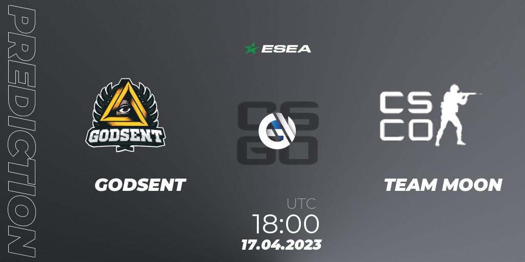 GODSENT - TEAM MOON: ennuste. 04.05.2023 at 15:00, Counter-Strike (CS2), ESEA Season 45: Advanced Division - Europe
